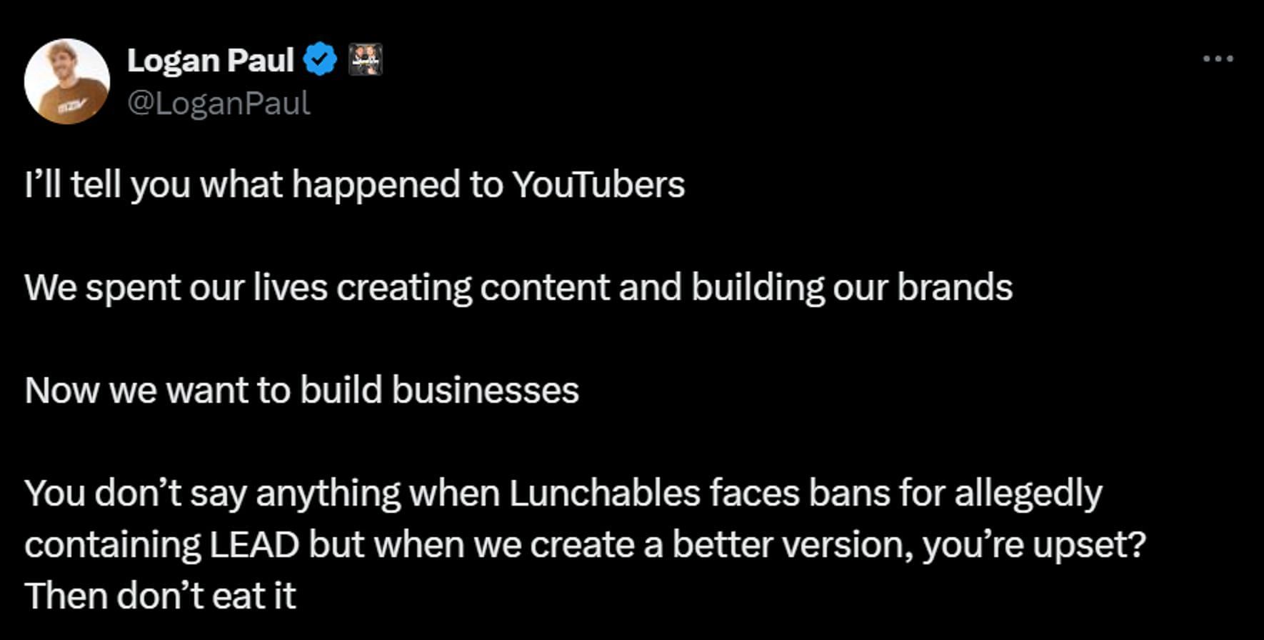 Logan Paul responds to DanTDM's criticism of Lunchly (Image via X/@Logan Paul)